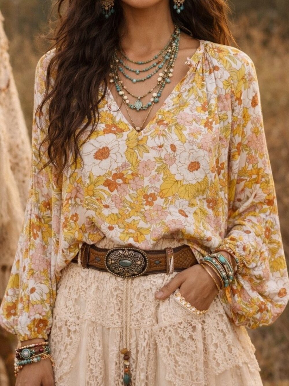 Dopamine Blouse Women's 2X Hippie Floral 70s Boho Festival‎